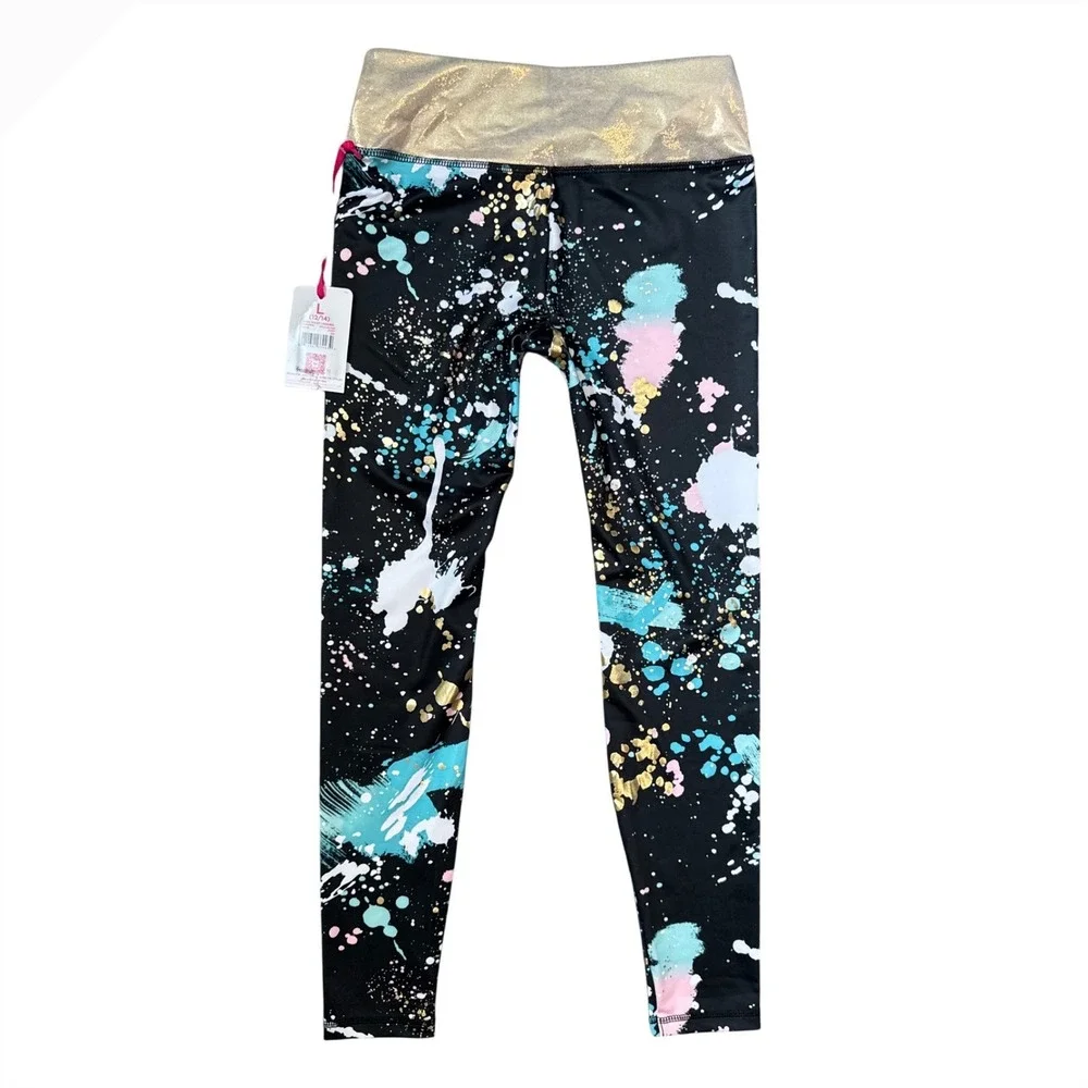 Justice Girls Turquoise Gymnast Star Tank Top & Black‎ Paint Splatter Leggings